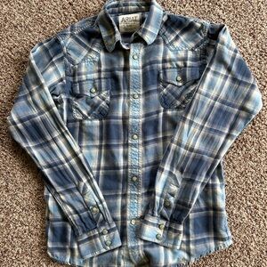 Ariat Navy and Light Blue Plaid Shirt